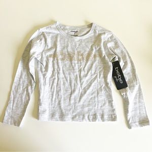 Bebe Girls Glitter Sparkle Embellished Logo Long Sleeve T-shirt Grey 4T NWT